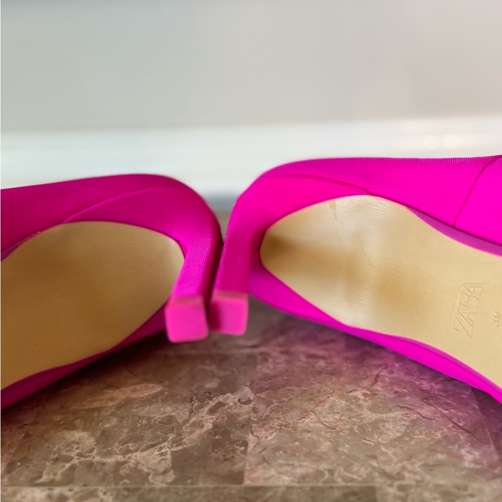 Zara Satin Finish Hot Pink Pointed Toe Heels - Picture 6 of 9